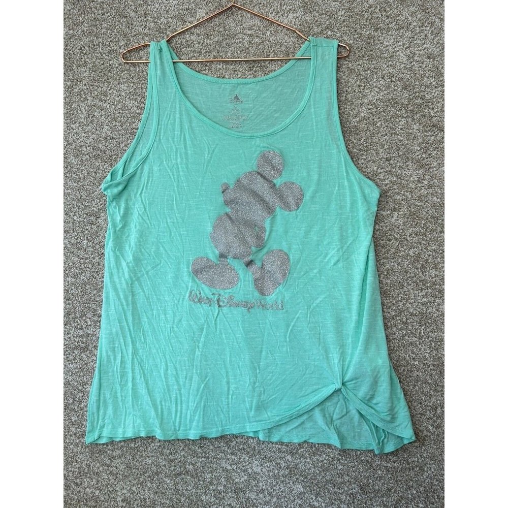 Walt Disney World Mint Green Gray Glitter Mickey Tank Top Shirt Women’s XL